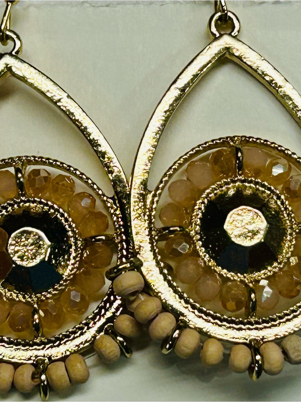 Pierced Earrings Dangling Ornate Gold Glass Beads And Stones